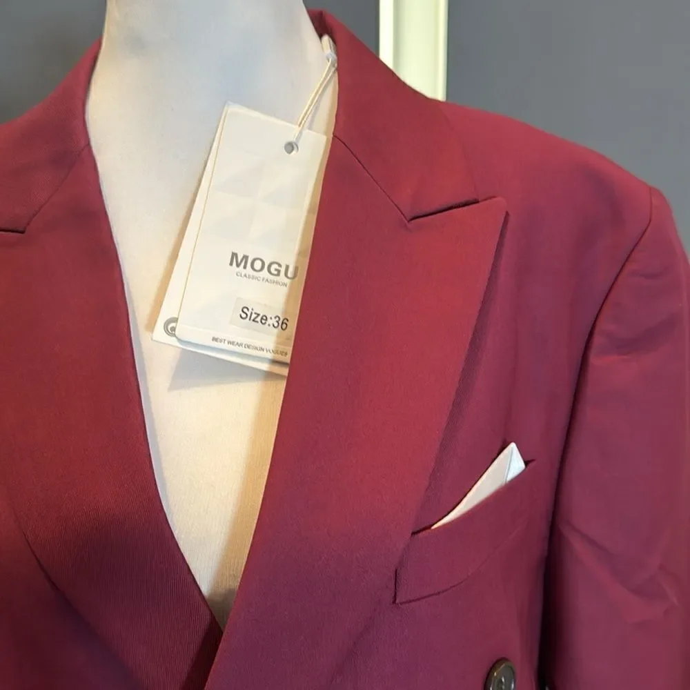 Men’s Slim Fit Double Breasted 2Piece Suit Notched Lapels Jacket 36 Pants 32 NWT